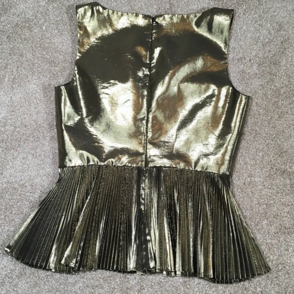 Host Pick✨ Kate Spade Saturday Light Beam Peplum Top. Gold pleated lame Size 00 - Picture 6 of 11